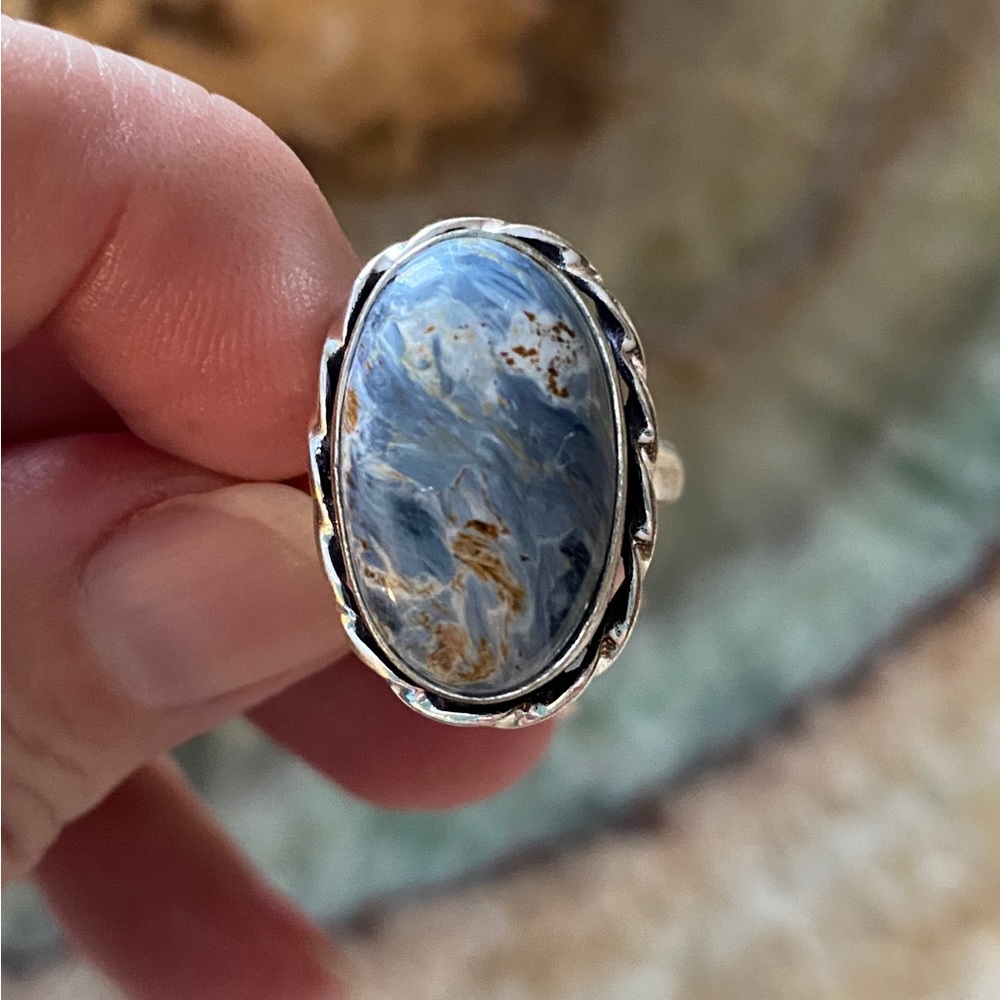 Pietersite Natural Gemstone Ring!  .925 Sterling Silver Overlay. Oval shape.